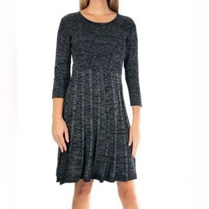 NINA LEONARD NWT Charcoal Gray & Black Marled Knit Sweater Dress 3/4 Sleeves S
